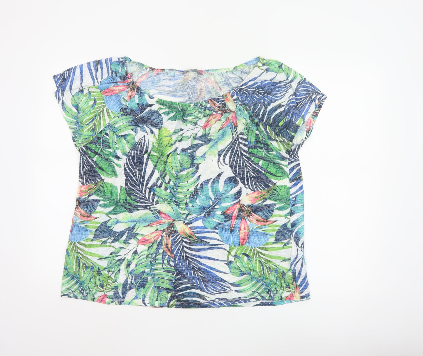 Principles Women Green Multi Leaf Print Short Sleeve Top Size 16
