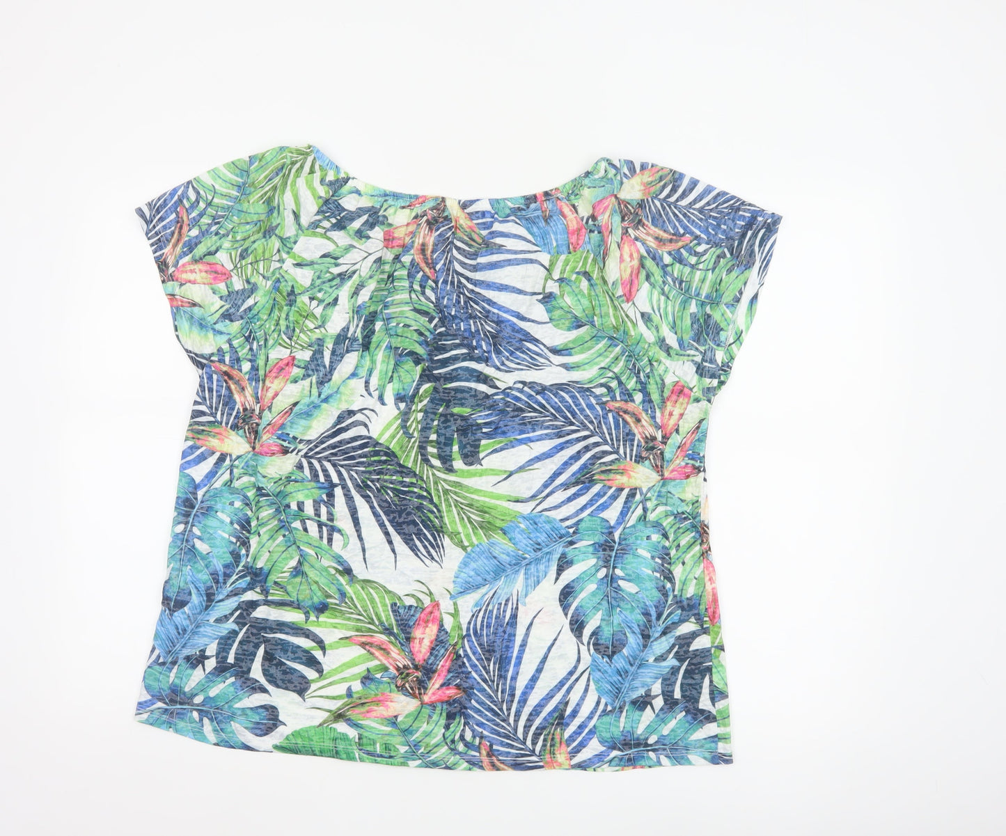 Principles Women Green Multi Leaf Print Short Sleeve Top Size 16