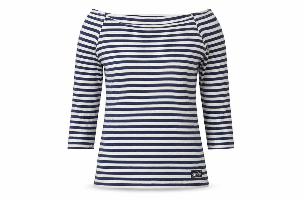 Superdry Women's Navy White Striped Boat Neck Top S