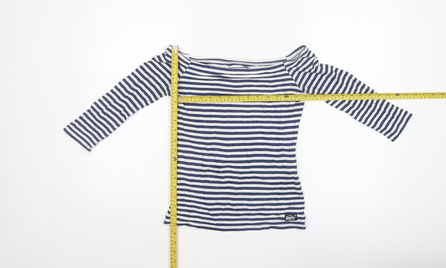 Superdry Women's Navy White Striped Boat Neck Top S