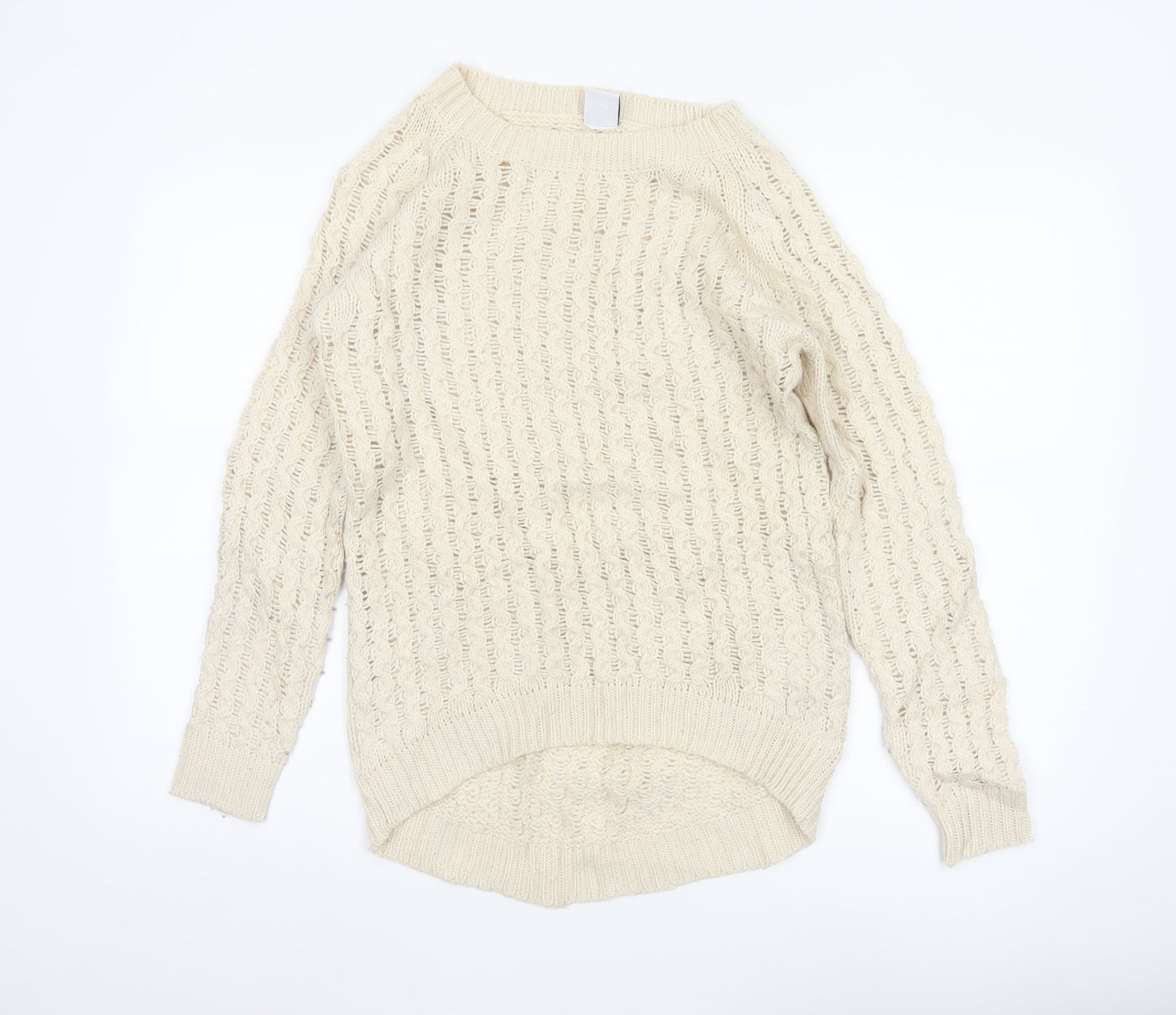 Vero Moda Women Beige Knit Long Sleeve Basic Pullover Sweater S