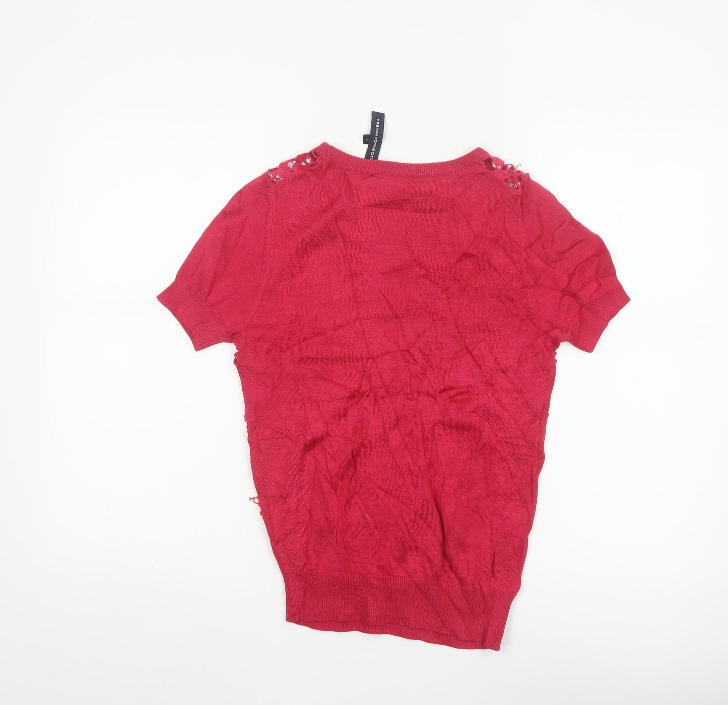 French Connection Women's Red Lace Knit Short Sleeve Top Size S