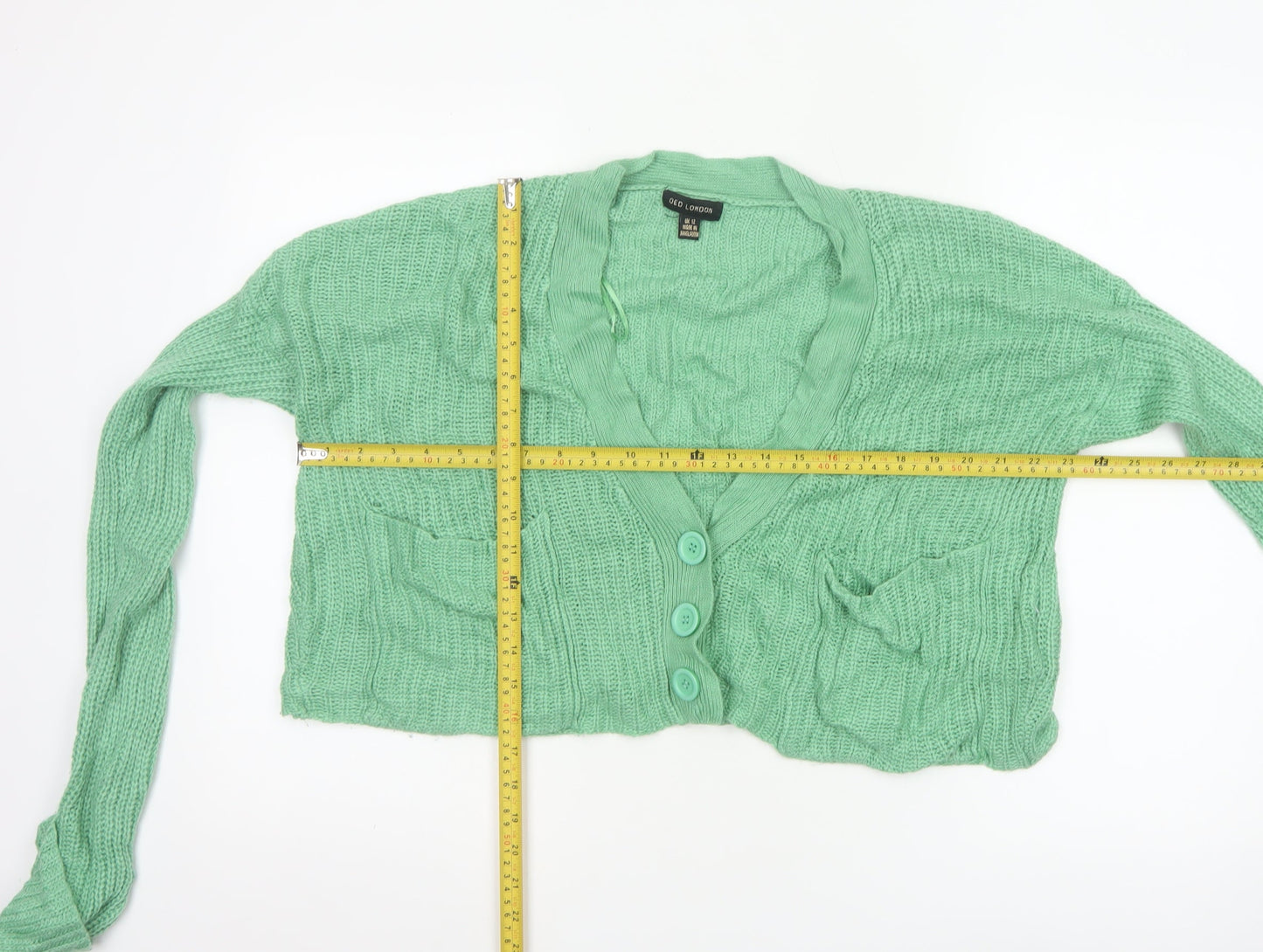 QED London Women's Green Long Sleeve Cropped Cardigan Size 12
