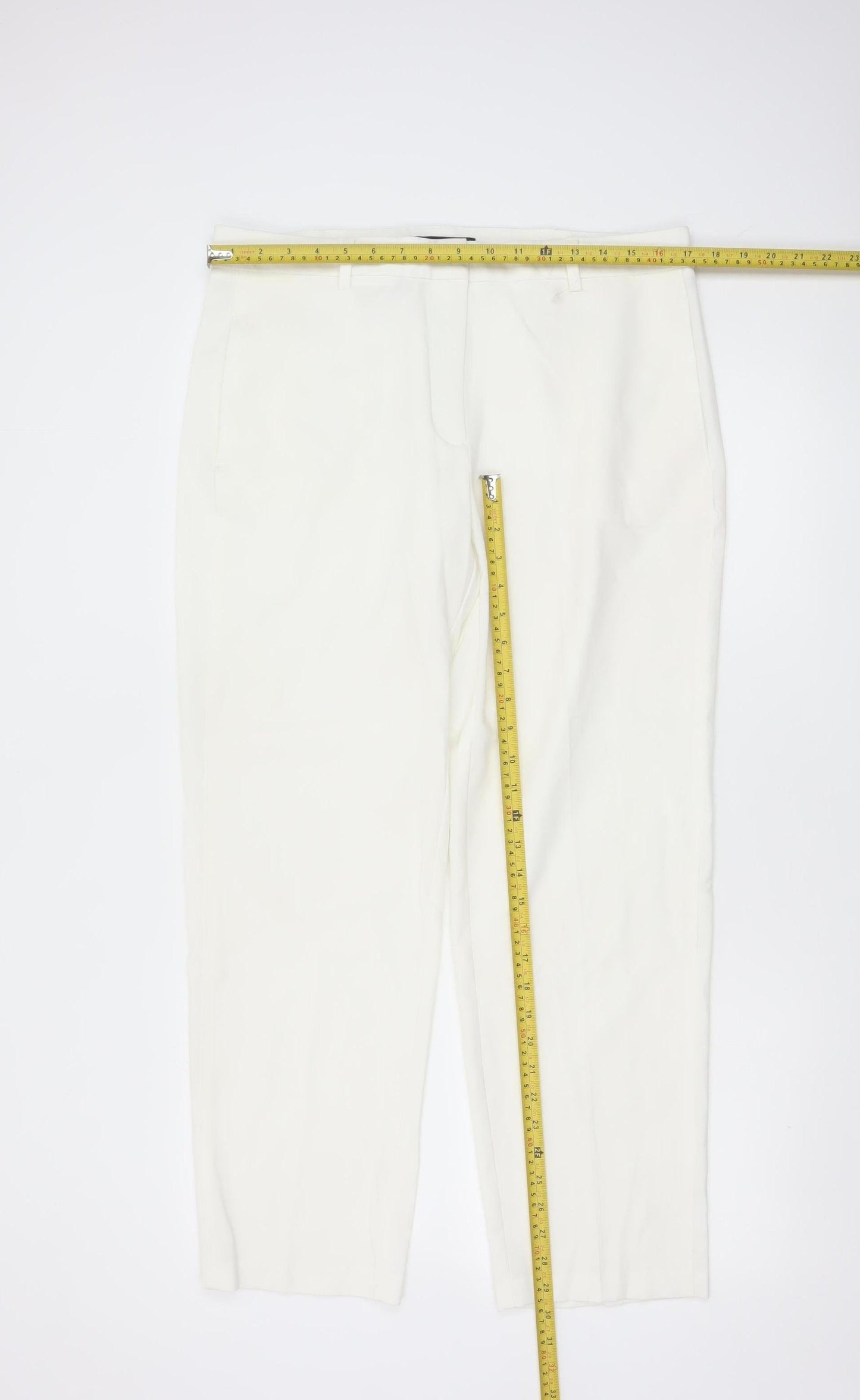 Marks and Spencer Women White Size 14 Straight Trousers