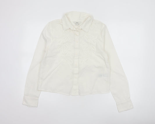 Marks and Spencer Womens White Embroidered Cotton Button-Up Blouse Size 6