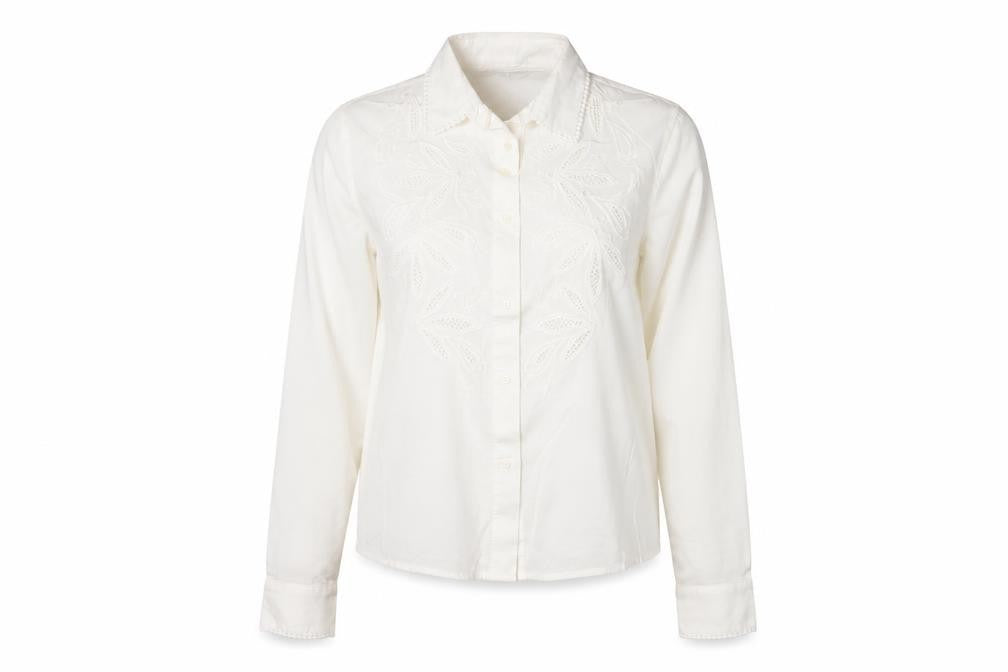 Marks & Spencer Womens White Embroidered Cotton Button-Up Blouse Size 6