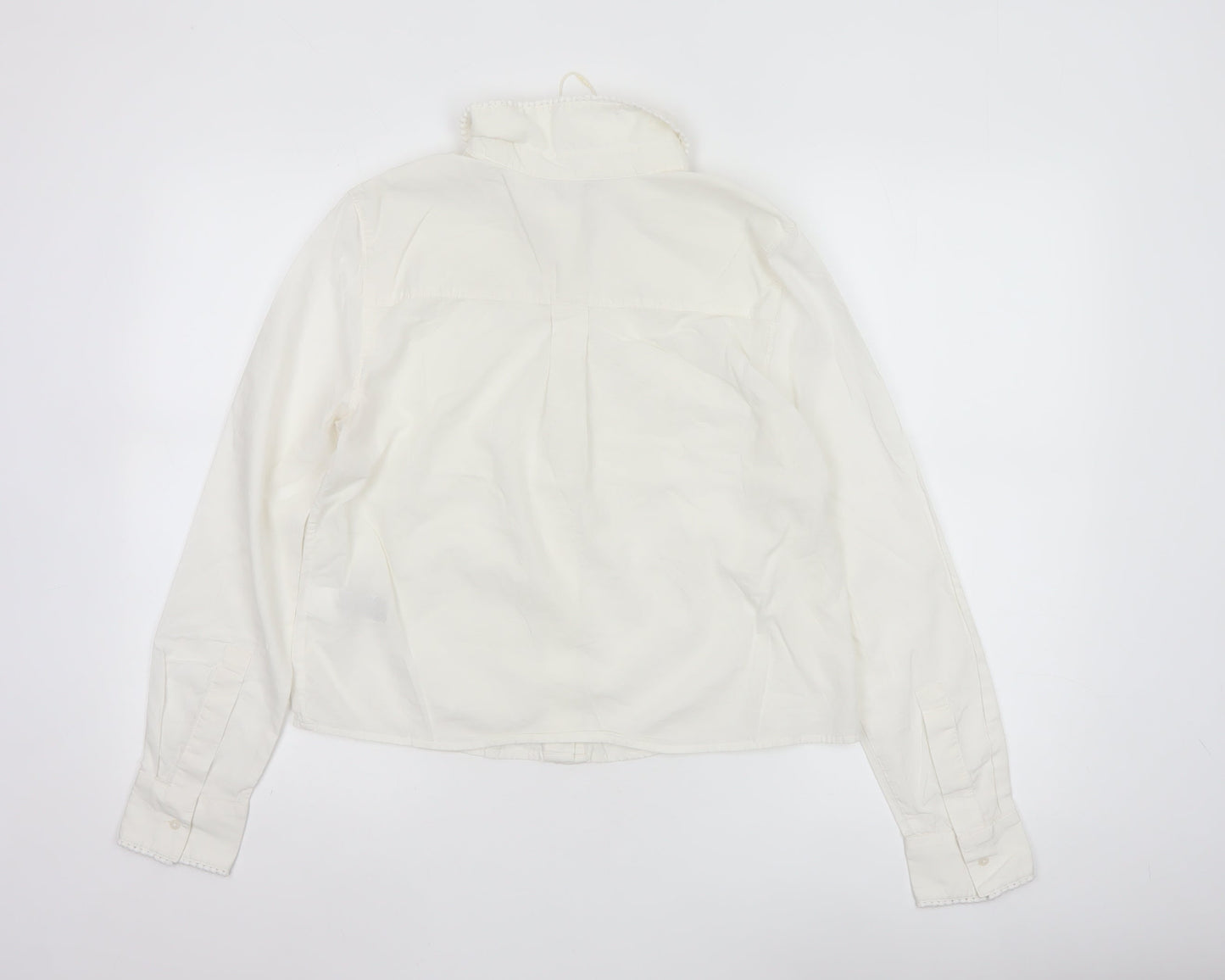 Marks and Spencer Womens White Embroidered Cotton Button-Up Blouse Size 6