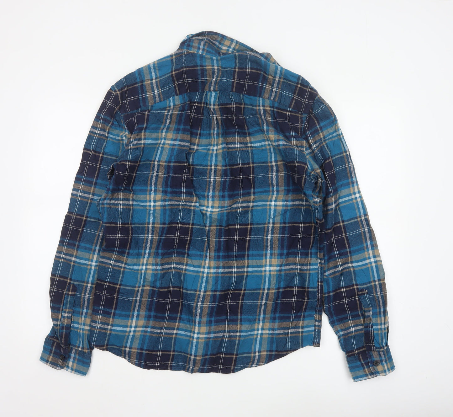 Marks and Spencer Men's Blue Plaid Cotton Flannel Shirt L Long Sleeve
