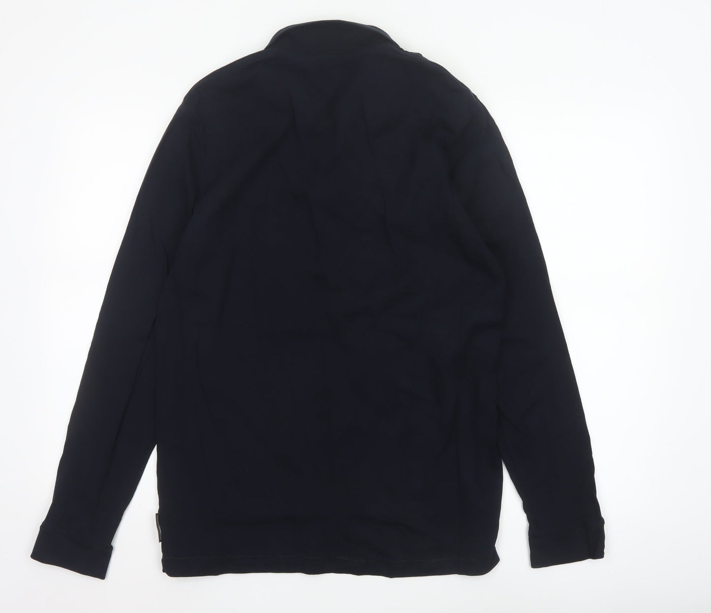 French Connection Men's Black Long Sleeve 1/4 Zip Cotton Polo L