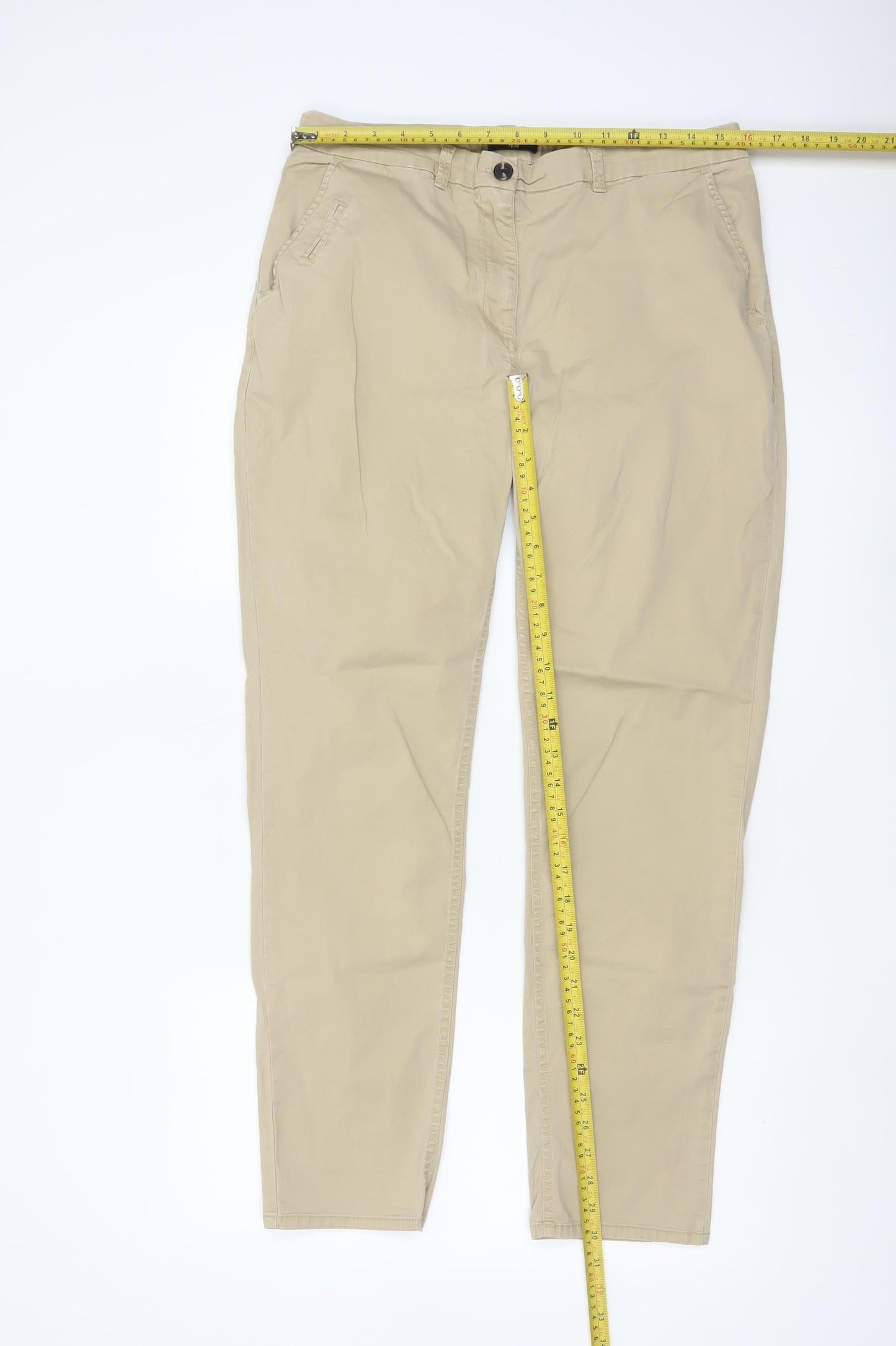 H&M Men Beige Chino Trousers Size M Regular Fit Cotton Blend
