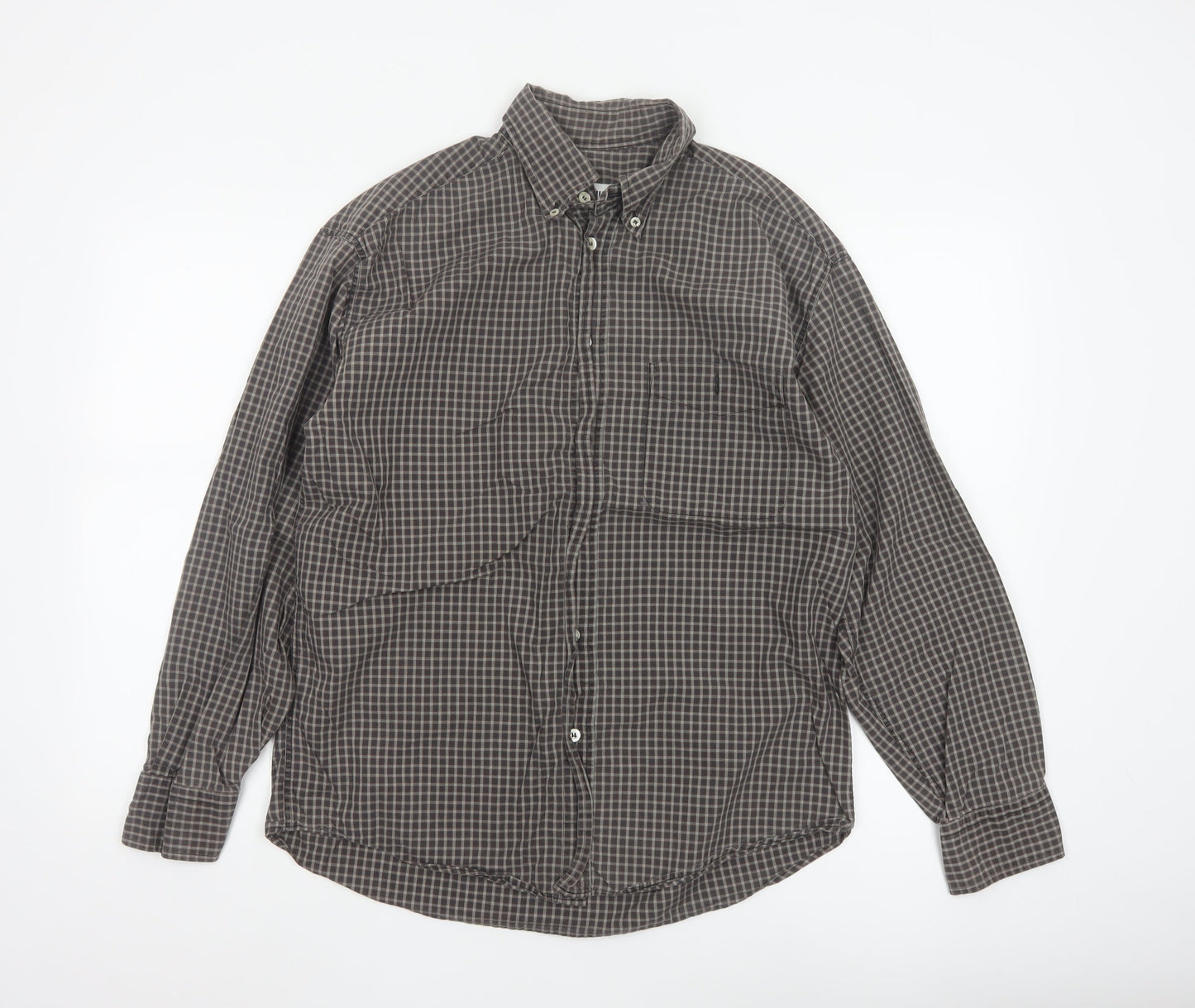 Wampum Mens Brown Checked Button-Up Long Sleeve Casual Shirt M