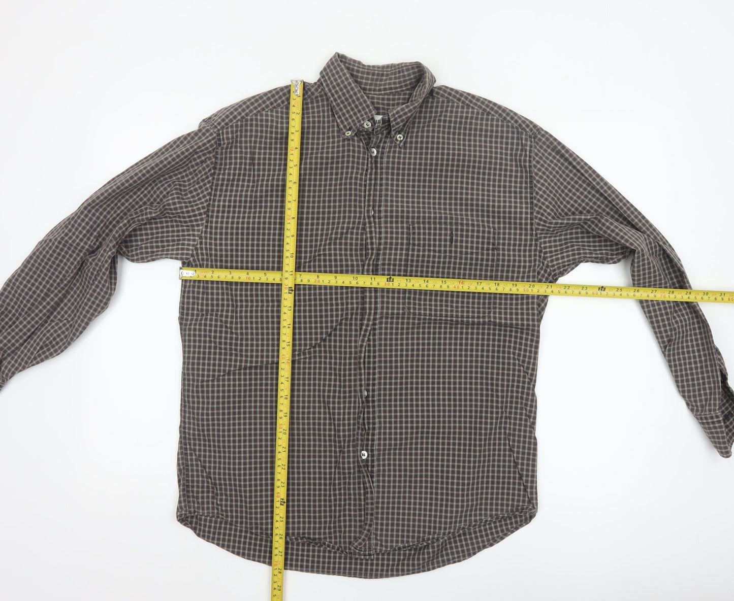 Wampum Mens Brown Checked Button-Up Long Sleeve Casual Shirt M