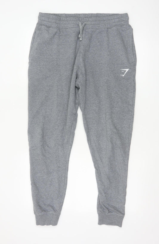 Gymshark Mens Grey Joggers L Regular Fit Cotton Blend Tapered Trousers