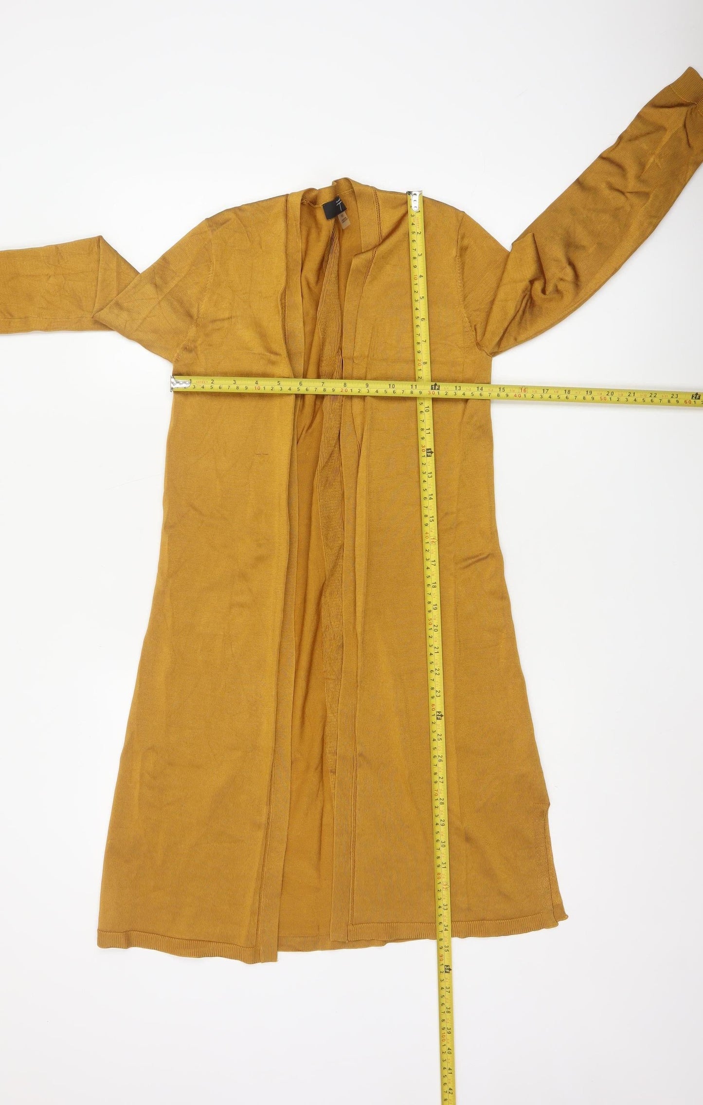 Tahari Women's Yellow Longline Open Cardigan XS Viscose Knit