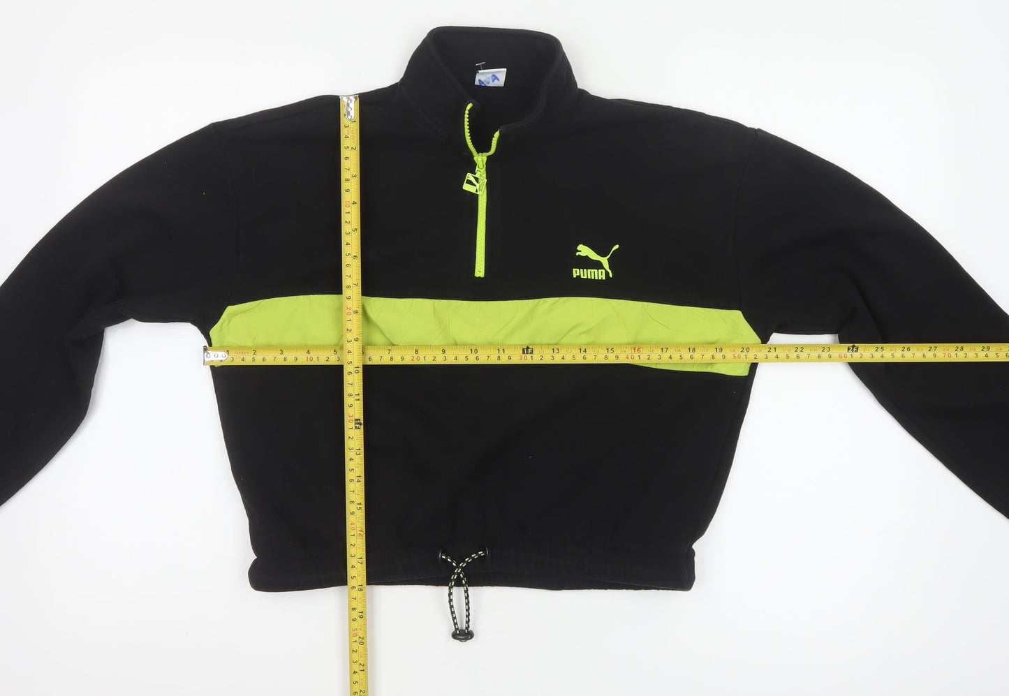Puma Womens Black & Neon Green 1/4 Zip Pullover Sweatshirt Size M