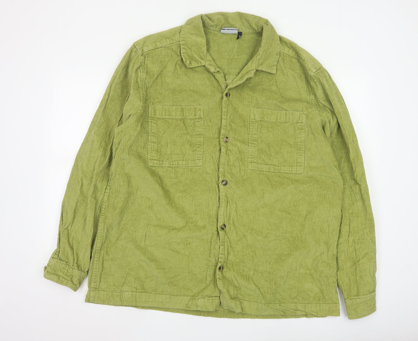 ASOS Design Men's Green Corduroy Button-Up Shirt 2XL Regular Fit Cotton