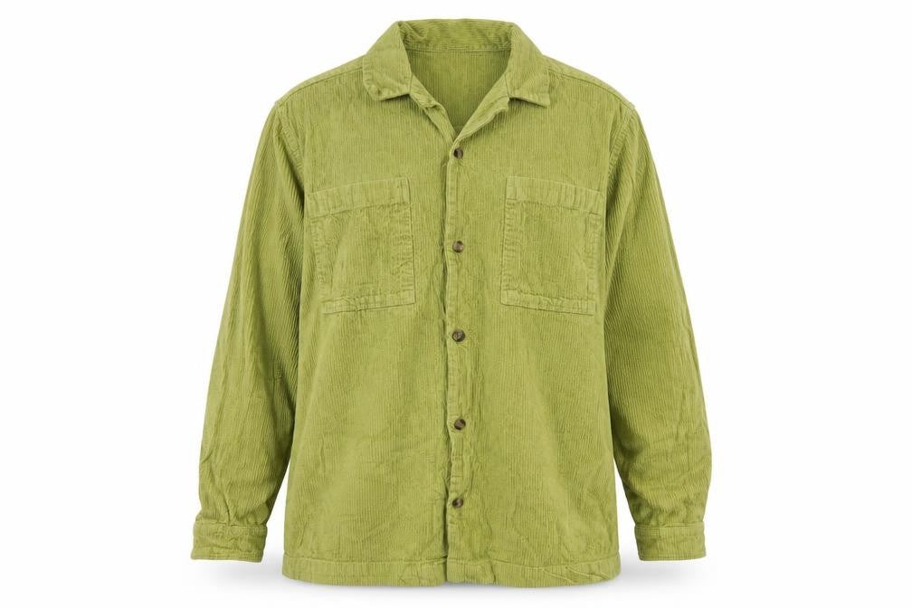 ASOS Design Men's Green Corduroy Button-Up Shirt 2XL Regular Fit Cotton
