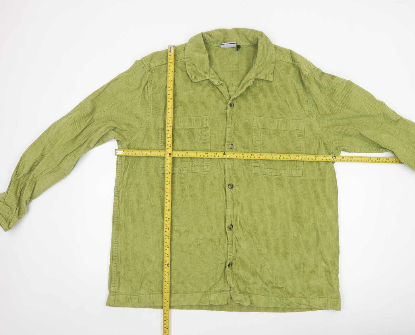 ASOS Design Men's Green Corduroy Button-Up Shirt 2XL Regular Fit Cotton