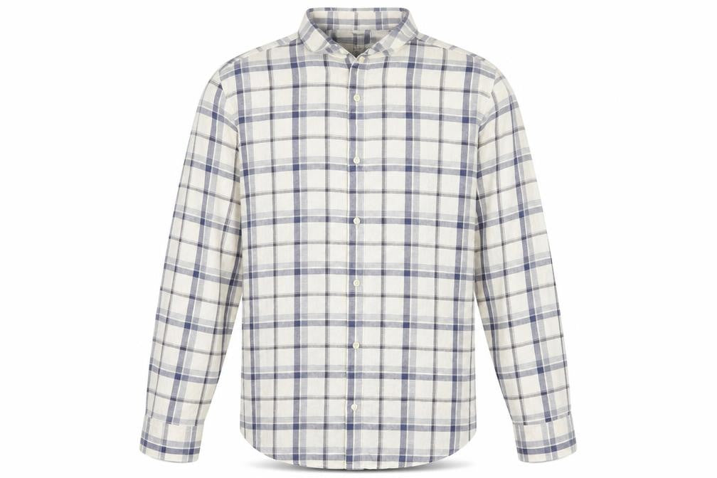 Marks & Spencer Men's Blue Check Linen Blend Regular Fit Shirt M