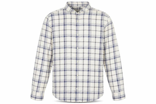 Marks & Spencer Men's Blue Check Linen Blend Regular Fit Shirt M