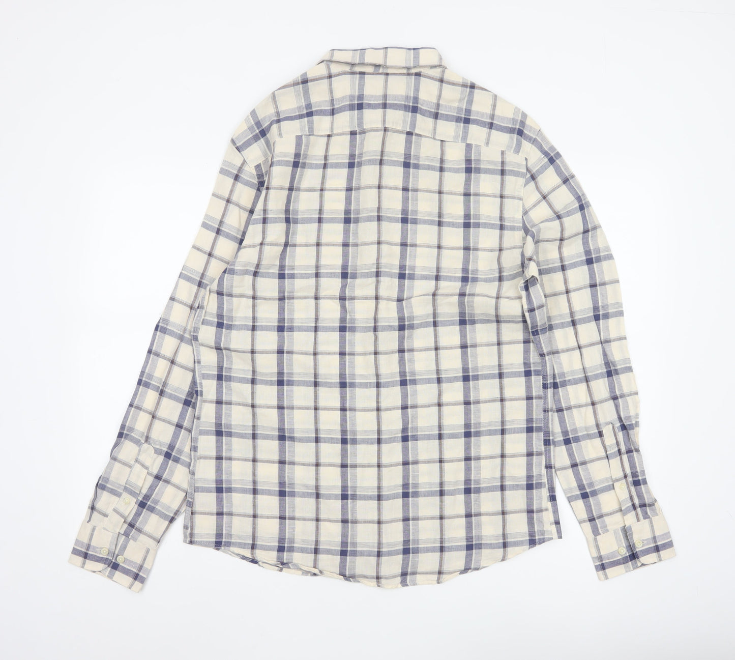 Marks and Spencer Men's Blue Check Linen Blend Regular Fit Shirt M