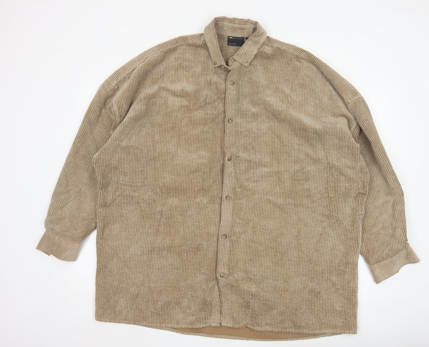 ASOS Design Men's Beige Corduroy Button-Up Shirt Size M
