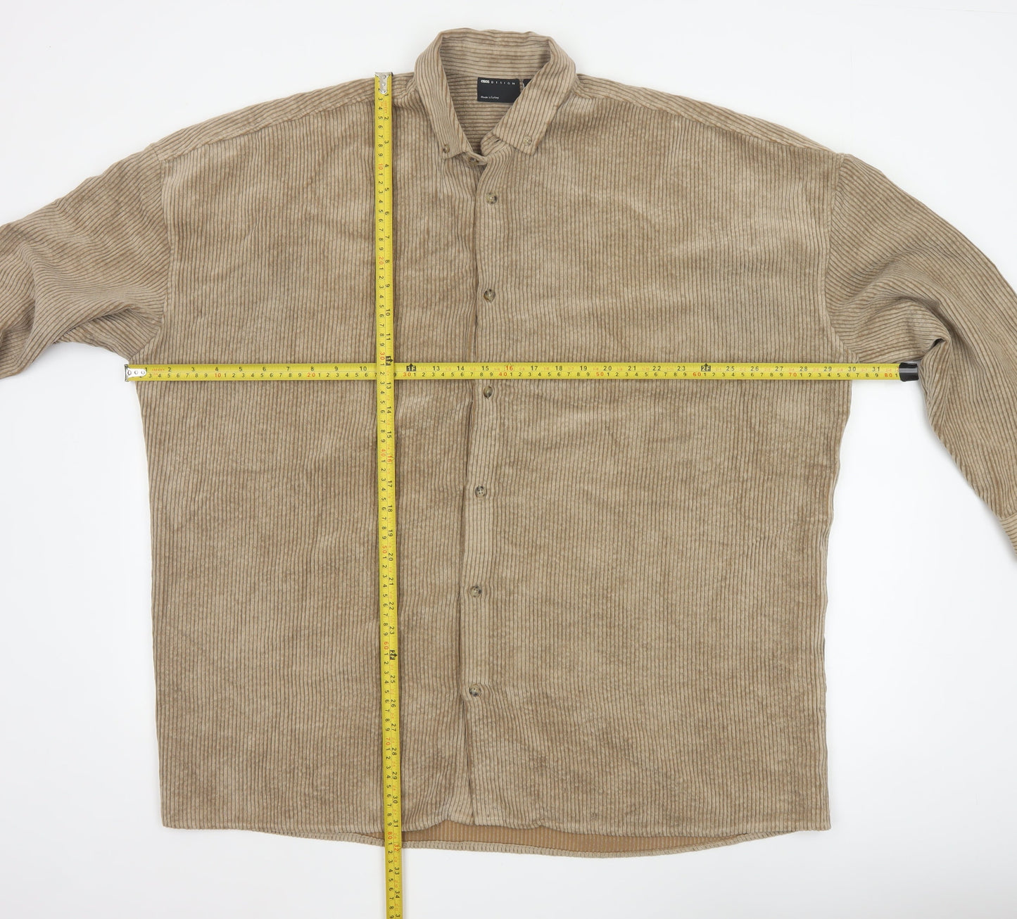 ASOS Design Men's Beige Corduroy Button-Up Shirt Size M