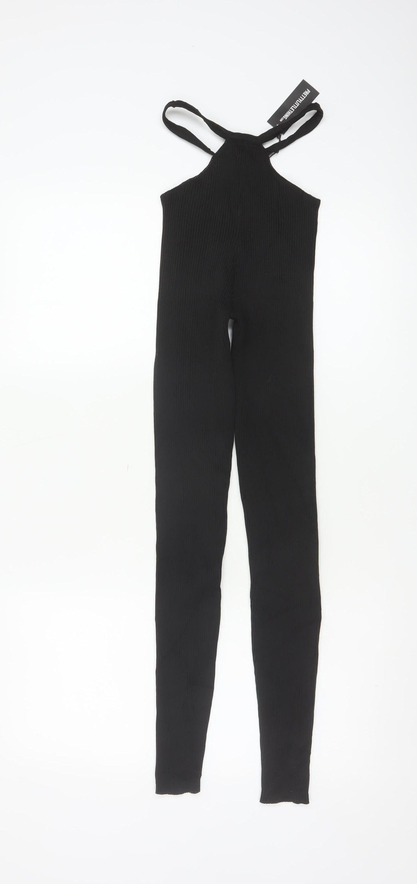 PrettyLittleThing Women Black XS Ribbed Skinny Trousers