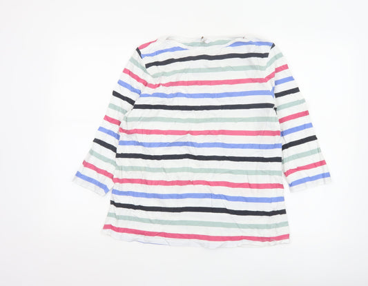 Cotton Traders Women's Multicoloured Striped 3/4 Sleeve Cotton T-Shirt Size 16
