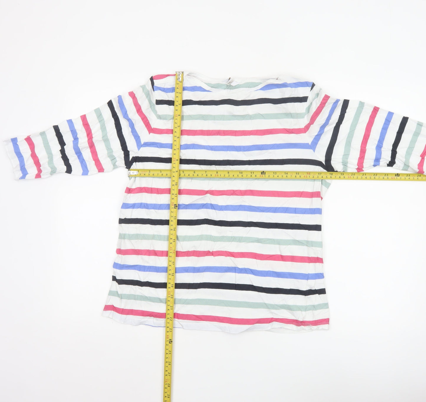 Cotton Traders Women's Multicoloured Striped 3/4 Sleeve Cotton T-Shirt Size 16