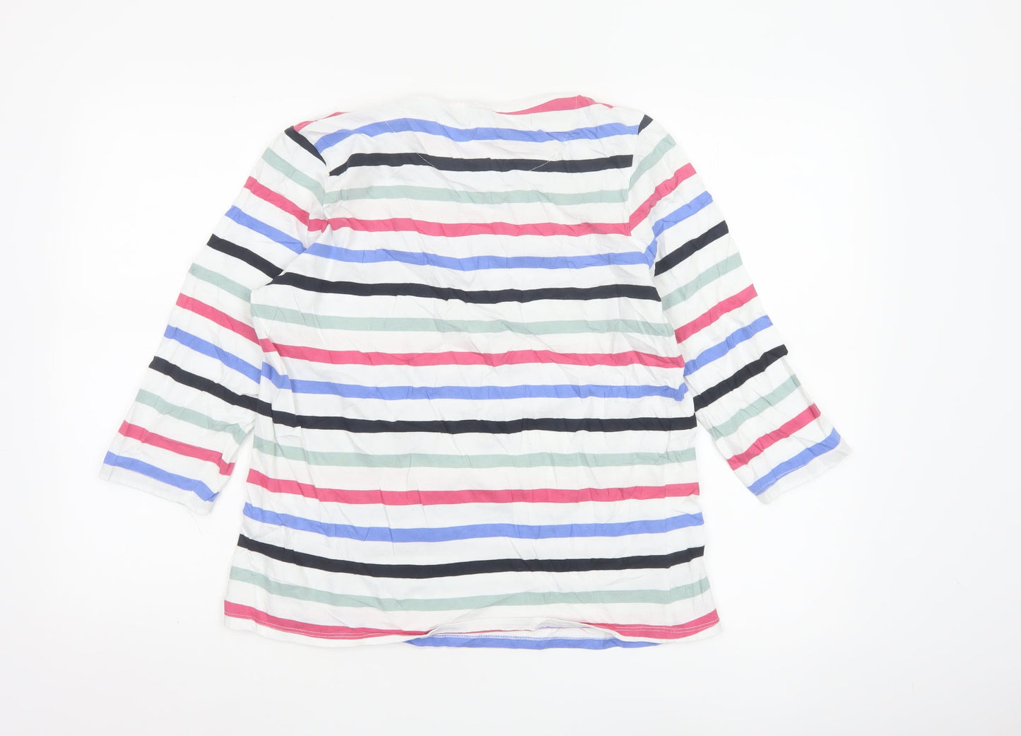 Cotton Traders Women's Multicoloured Striped 3/4 Sleeve Cotton T-Shirt Size 16