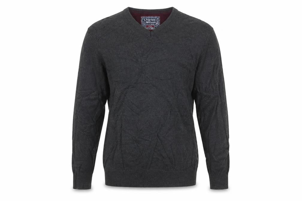Charles Wilson Men's Grey Cotton V-Neck Jumper Small