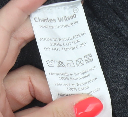 Charles Wilson Men's Grey Cotton V-Neck Jumper Small