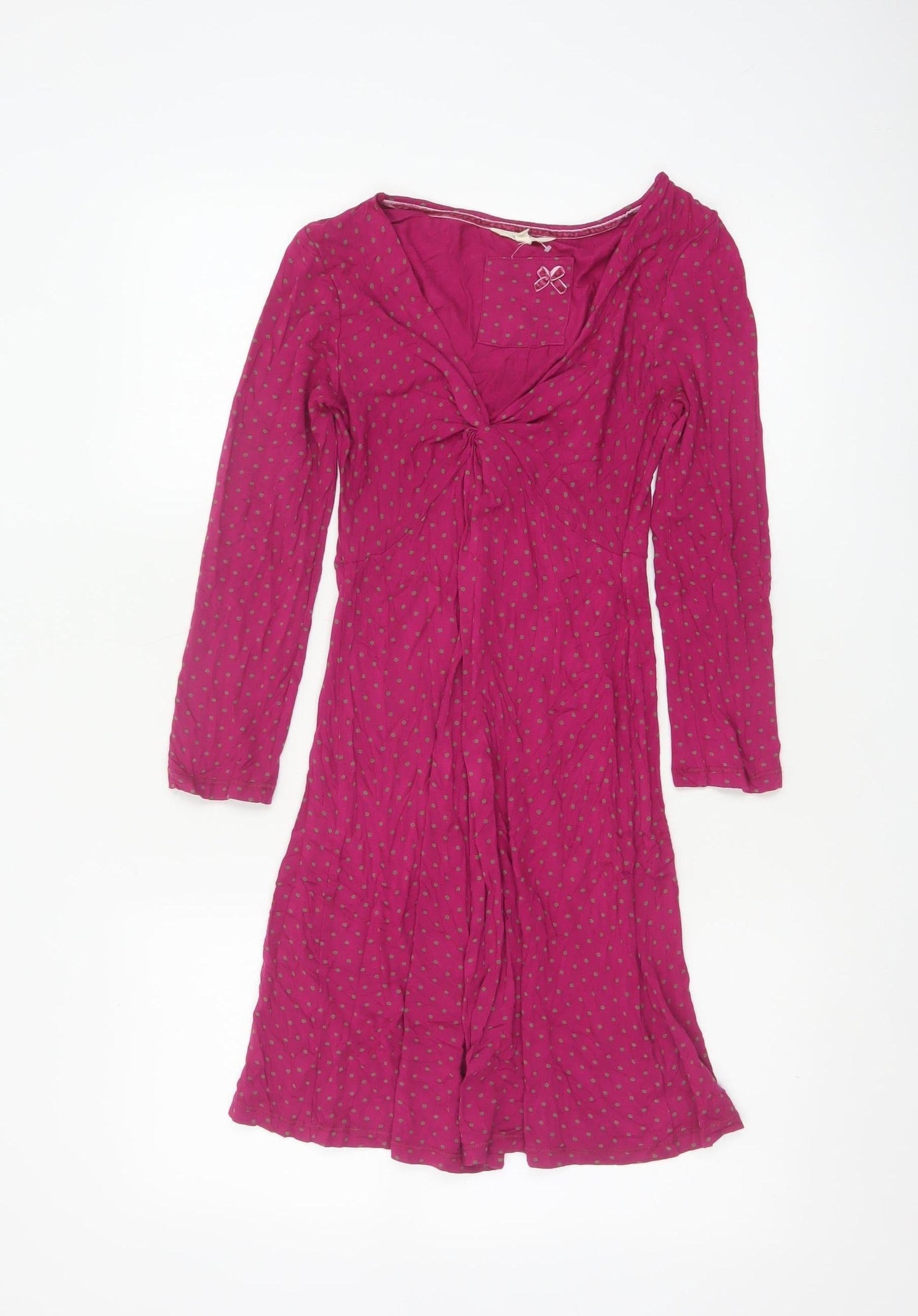 White Stuff Women's Pink Polka Dot Fit & Flare Viscose Dress Size 8