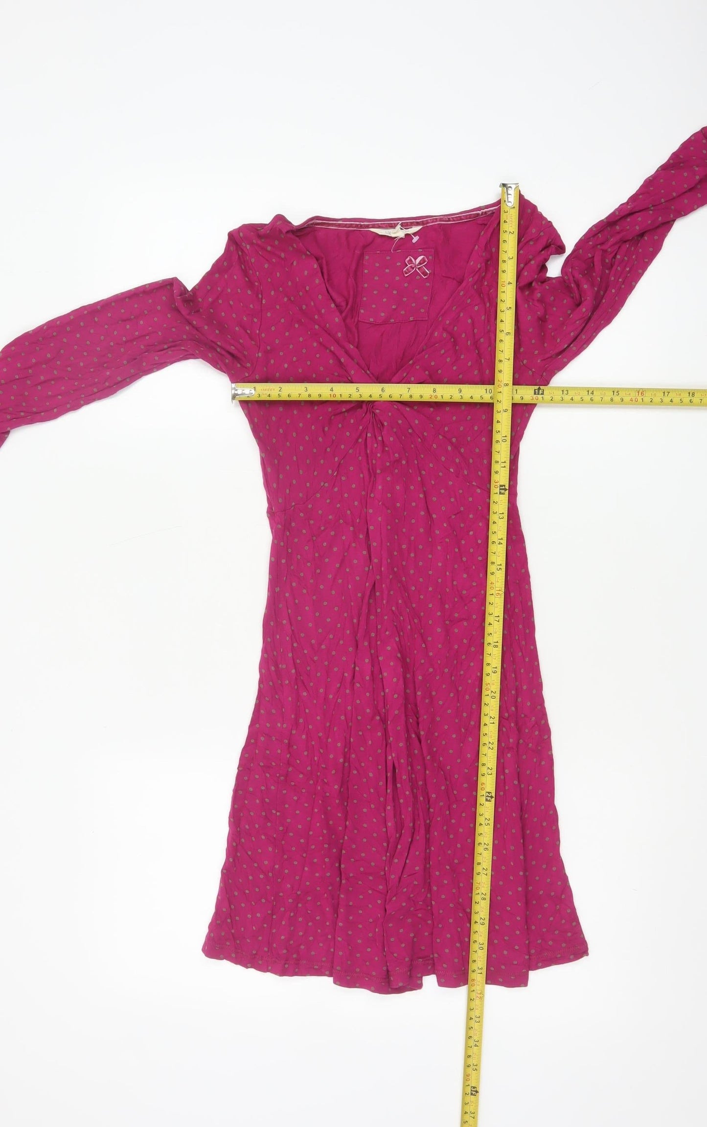 White Stuff Women's Pink Polka Dot Fit & Flare Viscose Dress Size 8