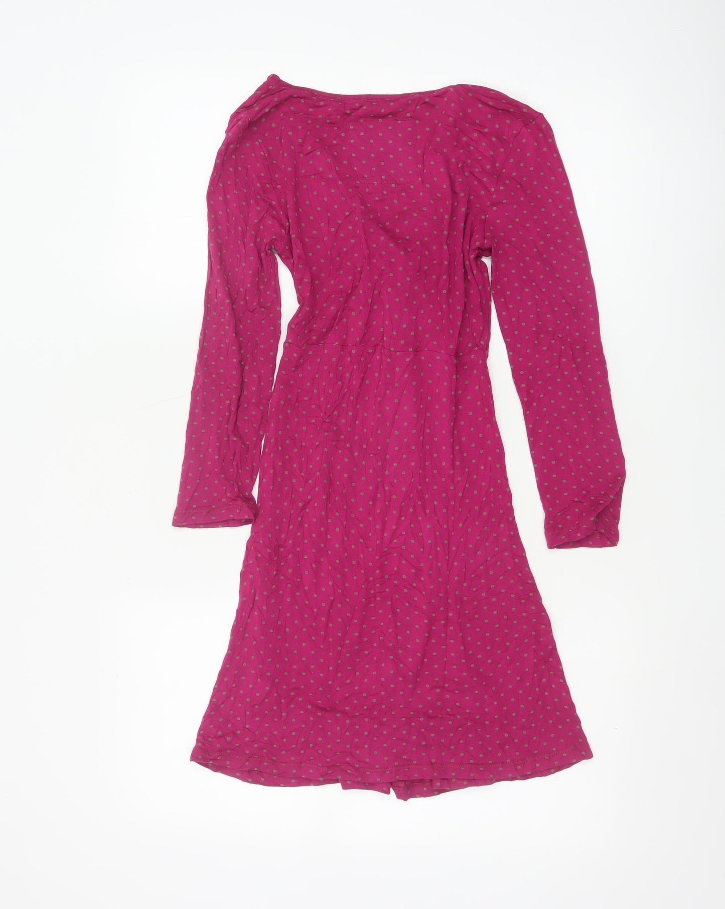 White Stuff Women's Pink Polka Dot Fit & Flare Viscose Dress Size 8