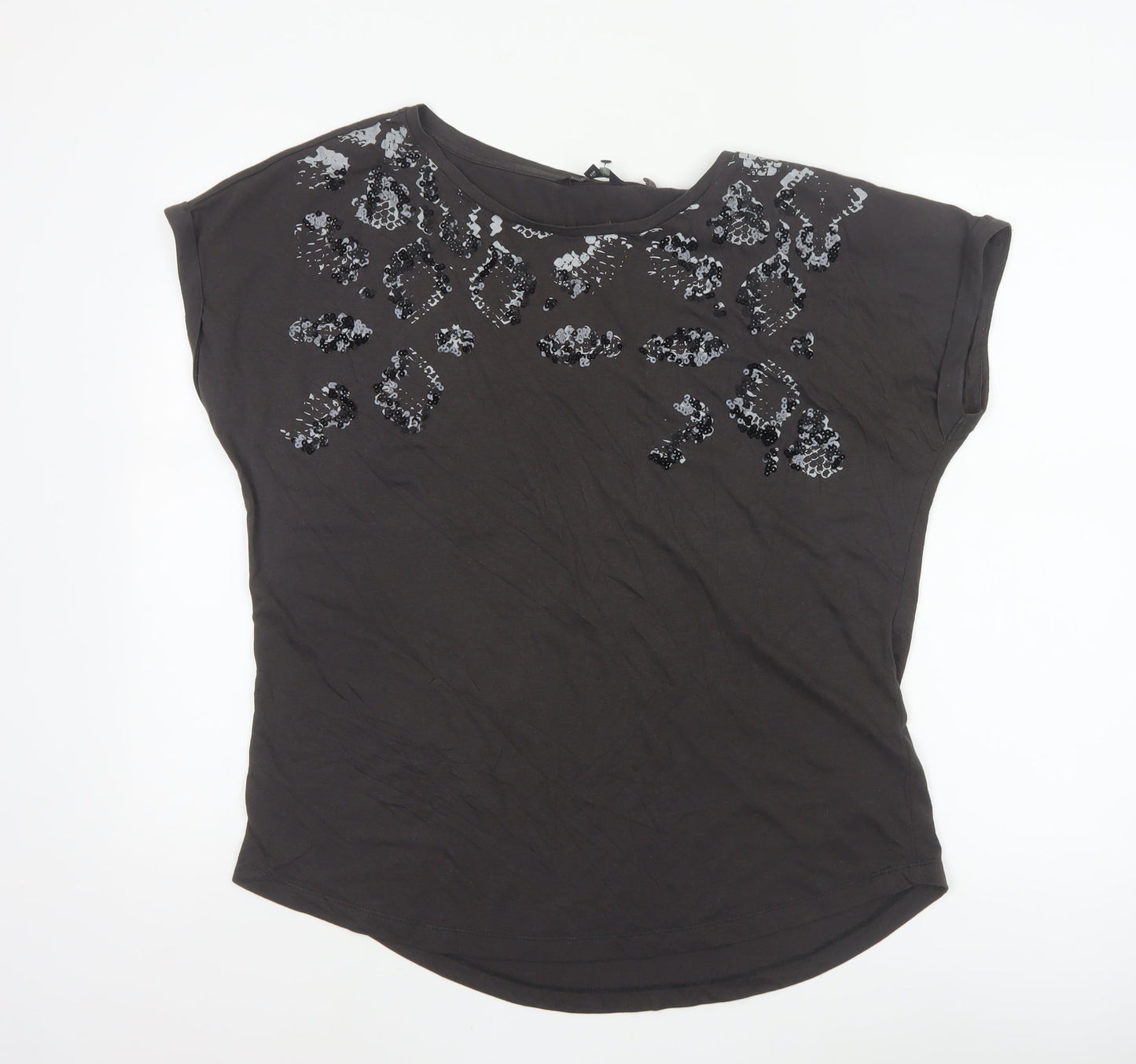 Next Women Black Sequin Animal Print T-Shirt Size 14