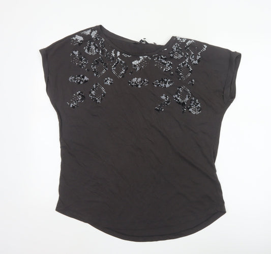 Next Women Black Sequin Animal Print T-Shirt Size 14