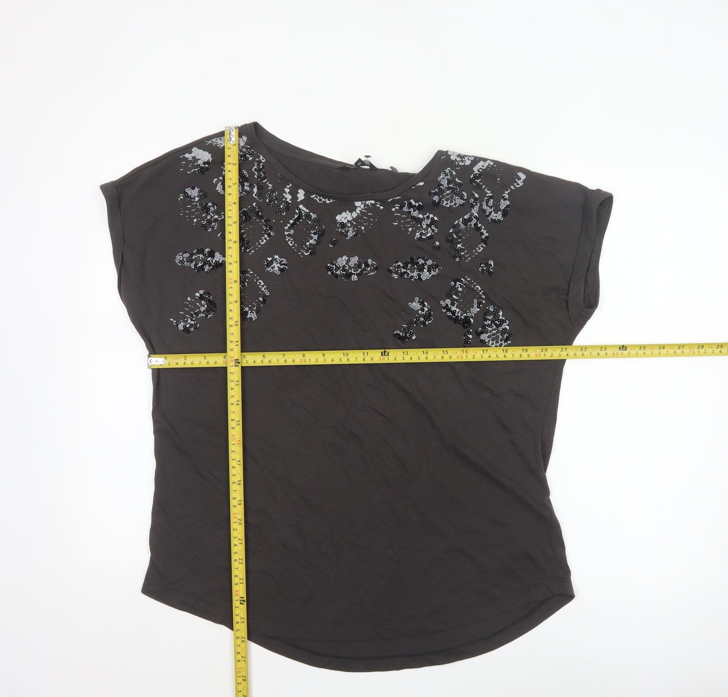 Next Women Black Sequin Animal Print T-Shirt Size 14