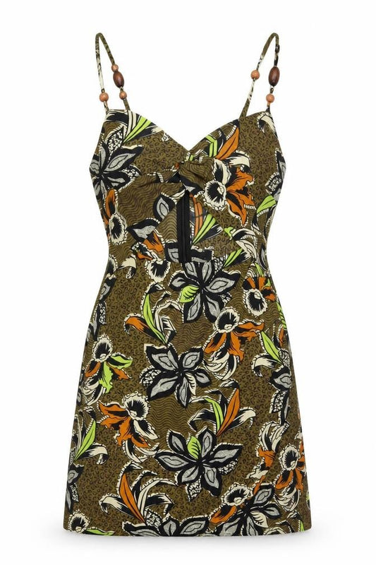 Zara Women Brown Floral Beaded Strap Slip Dress Size 12