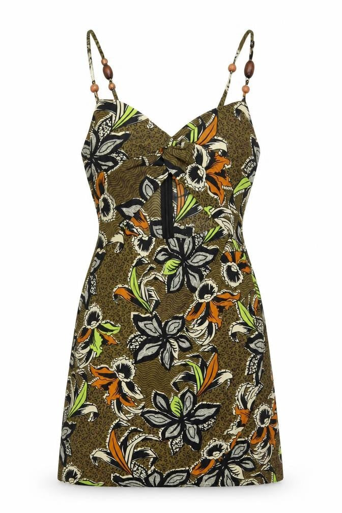 Zara Women Brown Floral Beaded Strap Slip Dress Size 12