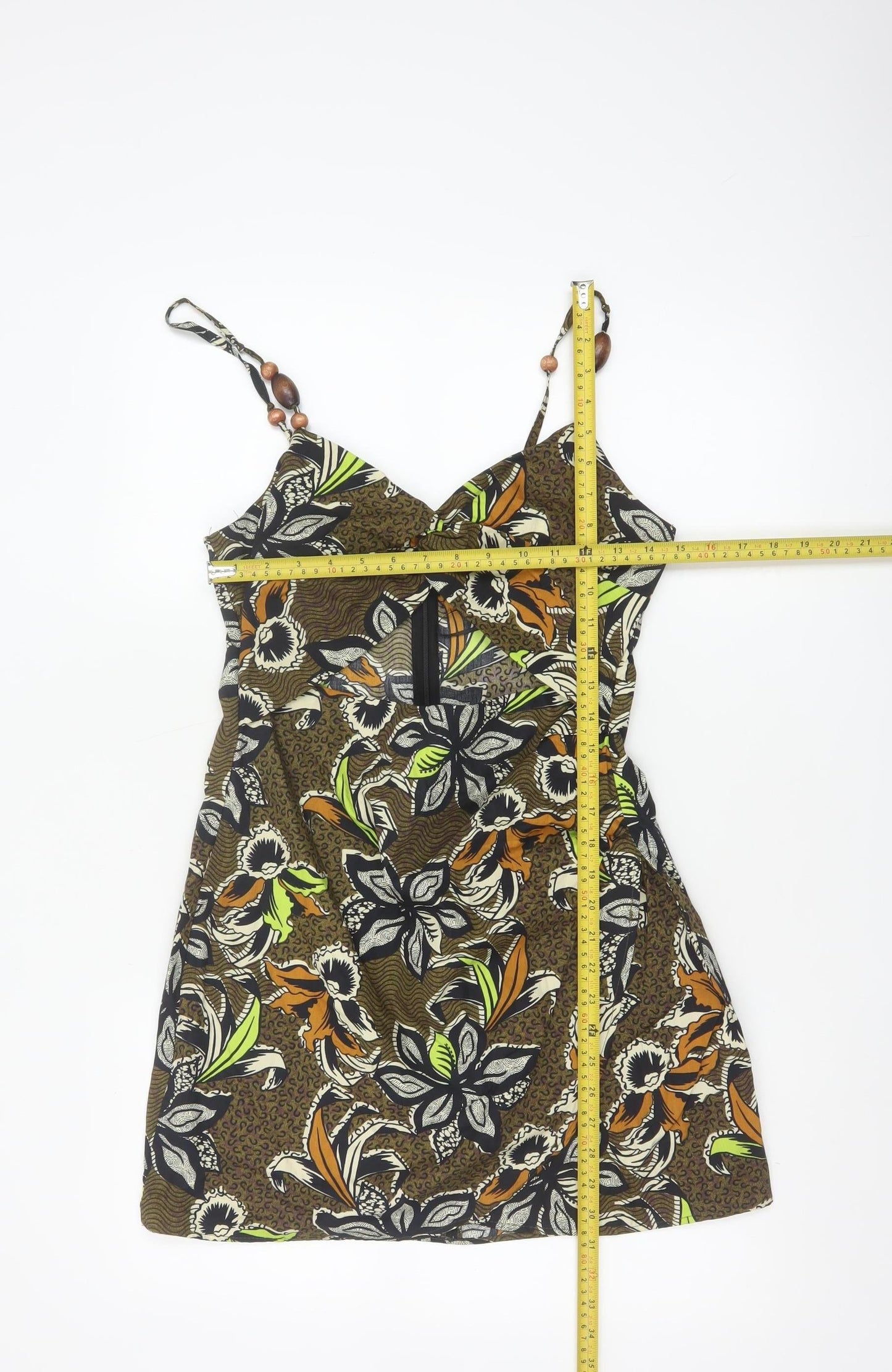 Zara Women Brown Floral Beaded Strap Slip Dress Size 12