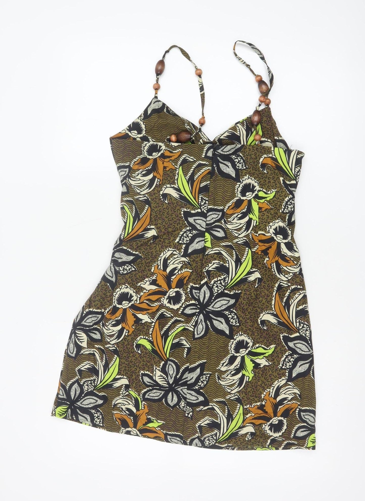 Zara Women Brown Floral Beaded Strap Slip Dress Size 12