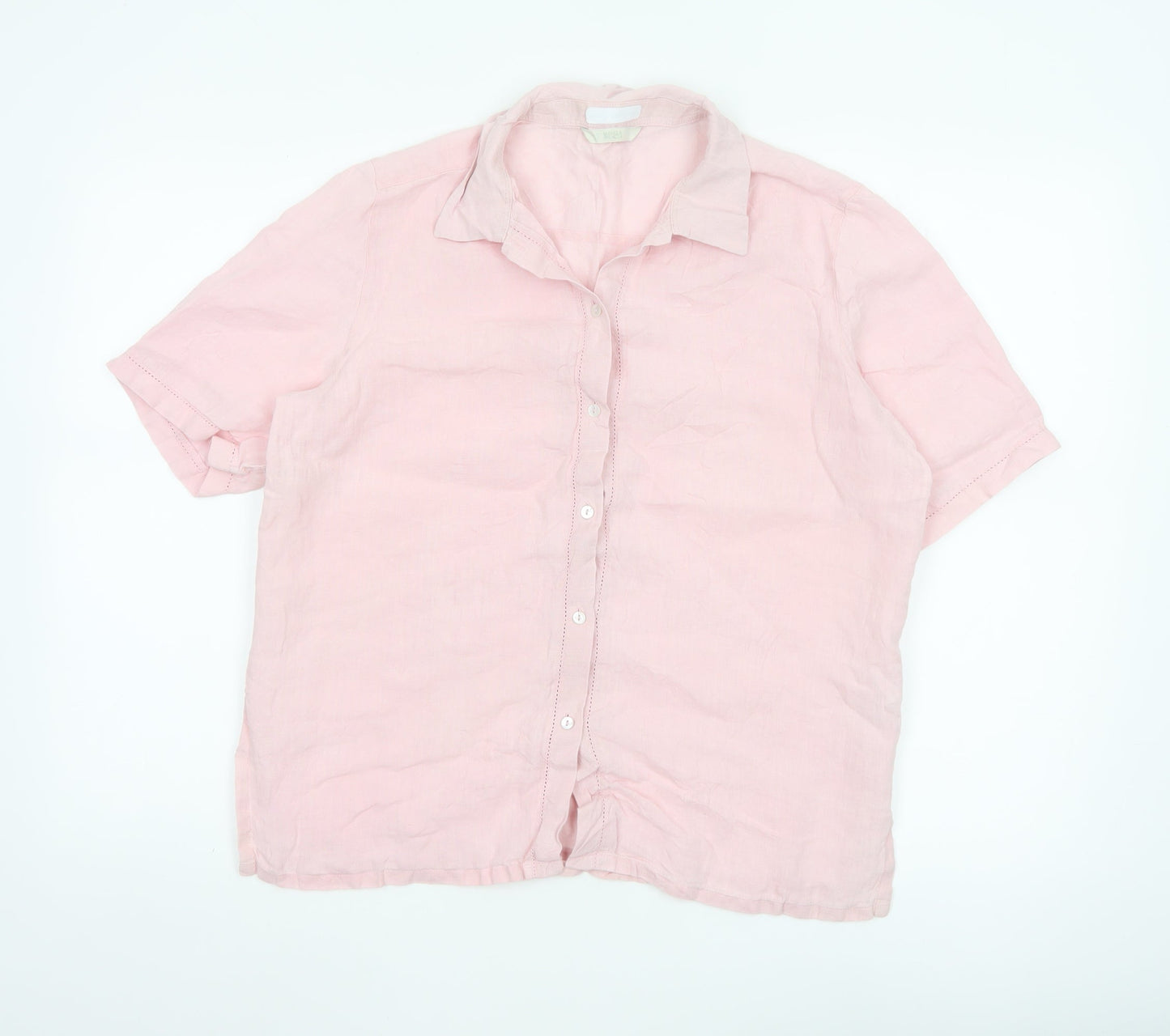 Marks and Spencer Women's Pink Linen Short Sleeve Button-Up Shirt UK 16