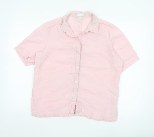 Marks and Spencer Women's Pink Linen Short Sleeve Button-Up Shirt UK 16