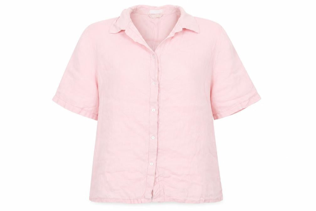 Marks and Spencer Women's Pink Linen Short Sleeve Button-Up Shirt UK 16