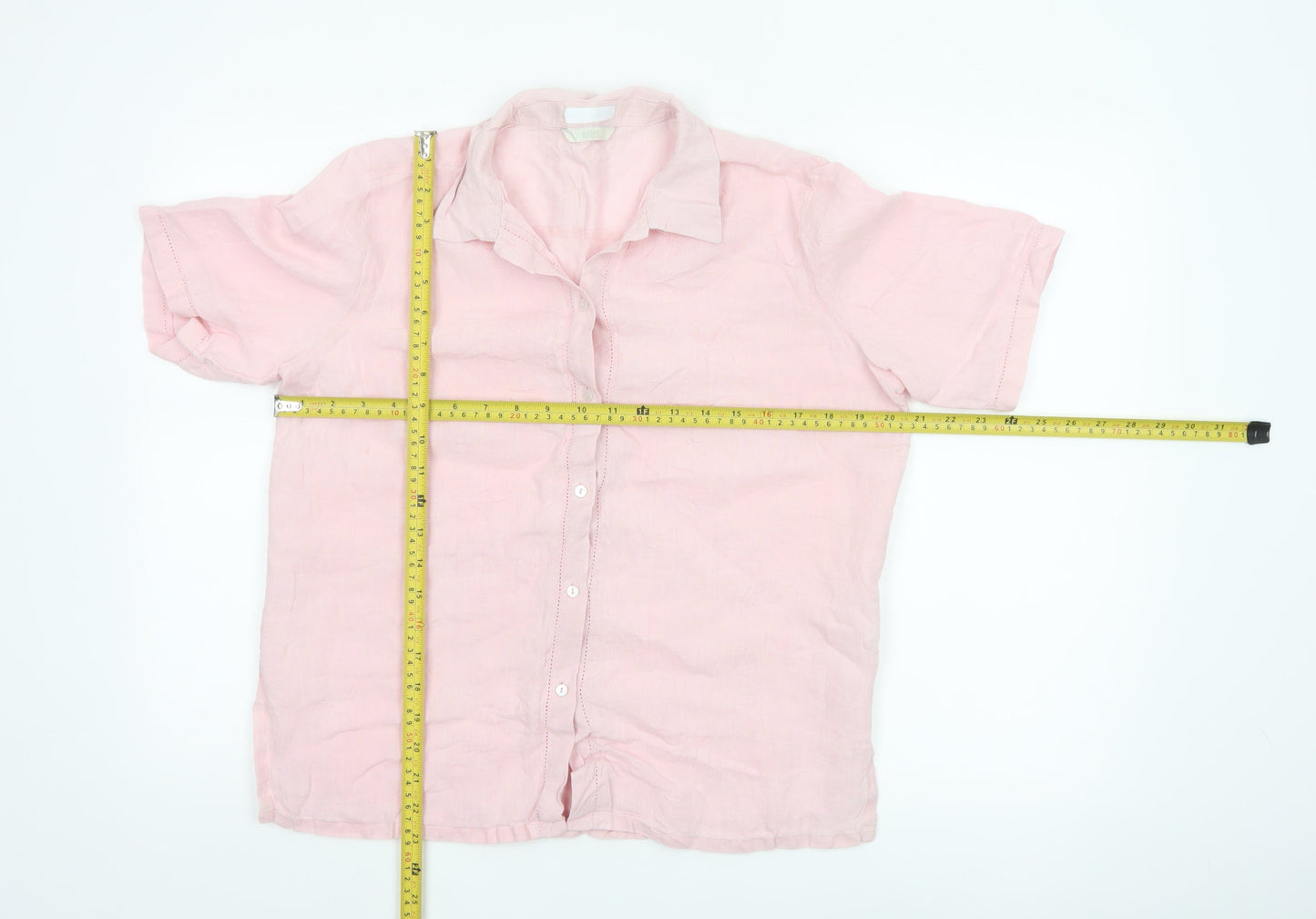 Marks and Spencer Women's Pink Linen Short Sleeve Button-Up Shirt UK 16