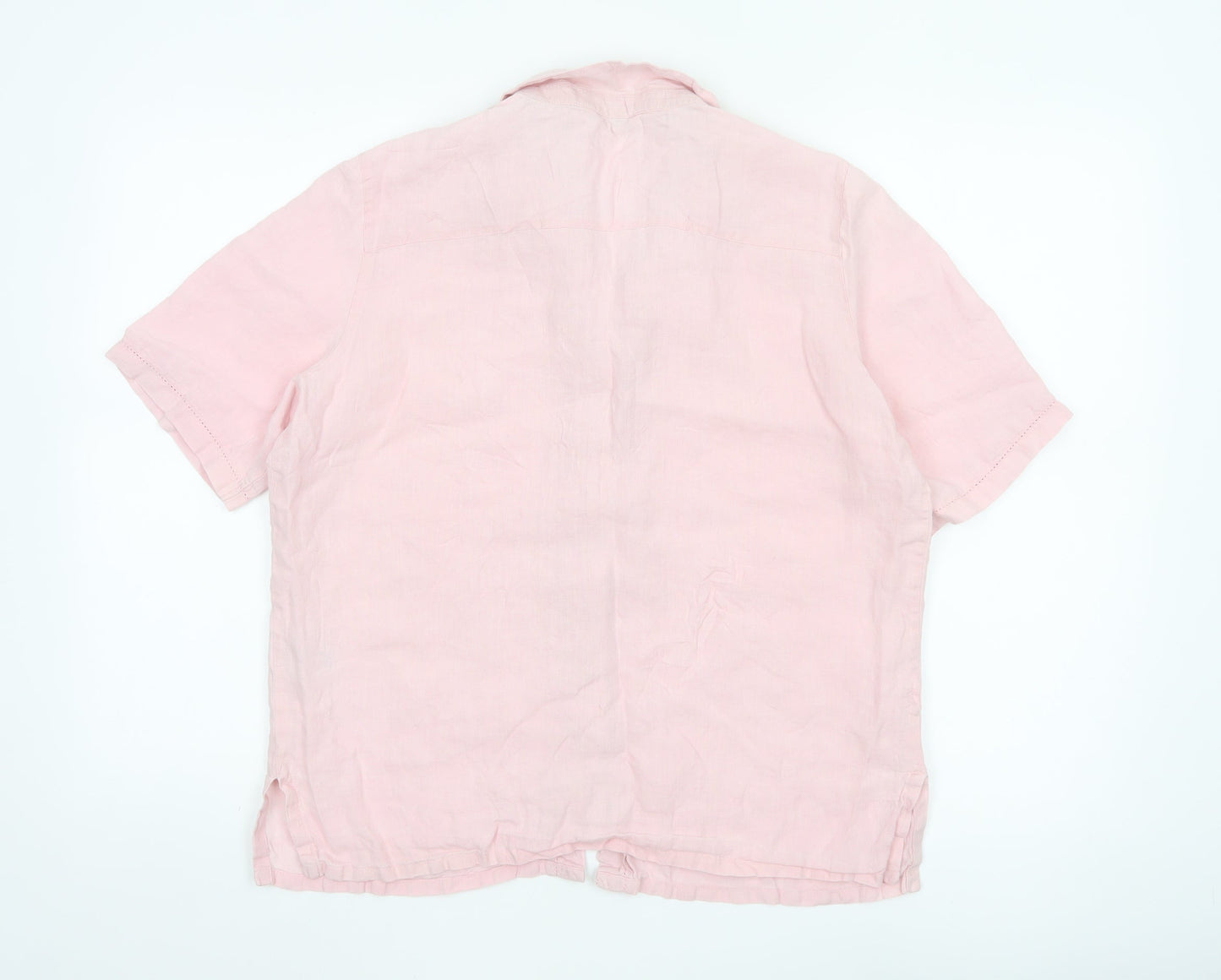 Marks and Spencer Women's Pink Linen Short Sleeve Button-Up Shirt UK 16
