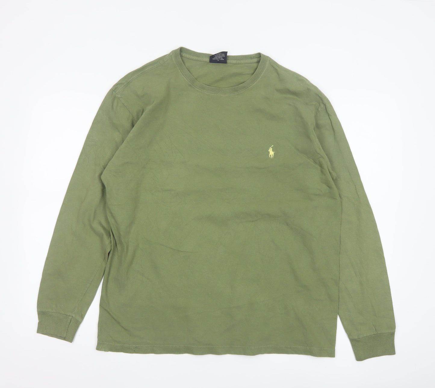 Ralph Lauren Men's Green Long Sleeve Cotton Crew Neck Top M