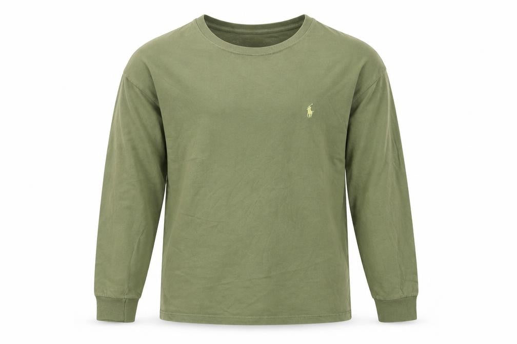 Ralph Lauren Men's Green Long Sleeve Cotton Crew Neck Top M